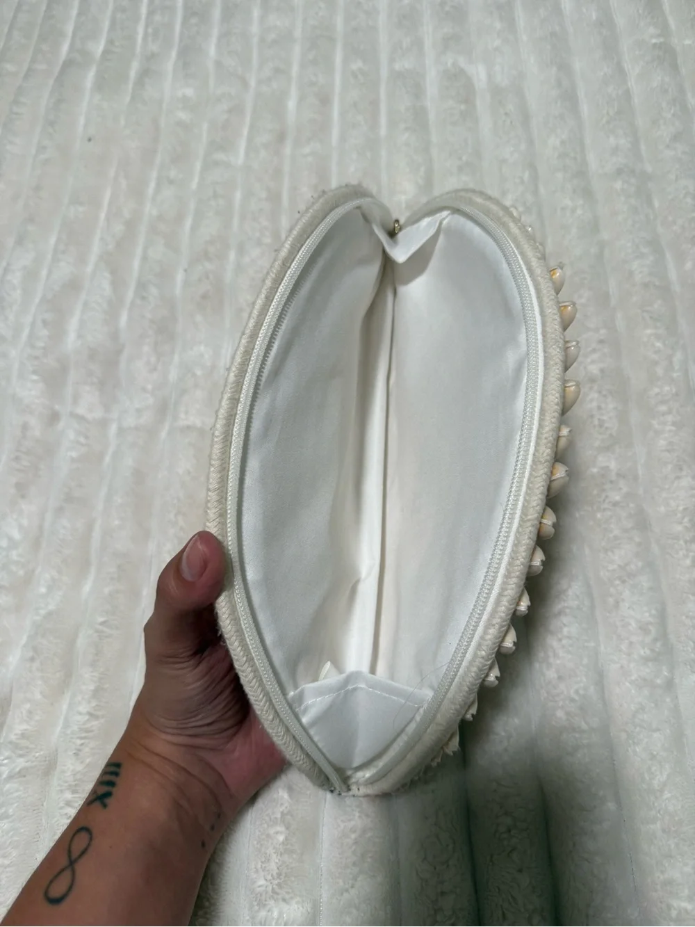 Multicolor Chevron Half-Moon Clutch with Shell Accent